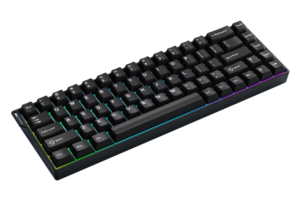 Mechanical keyboard with RGB backlighting on a white background