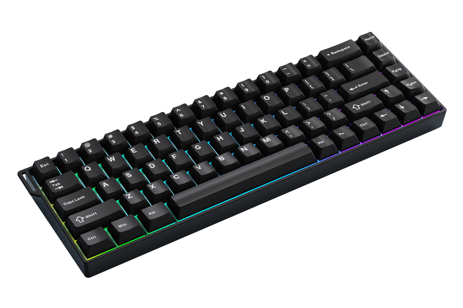 Mechanical keyboard with RGB backlighting on a white background