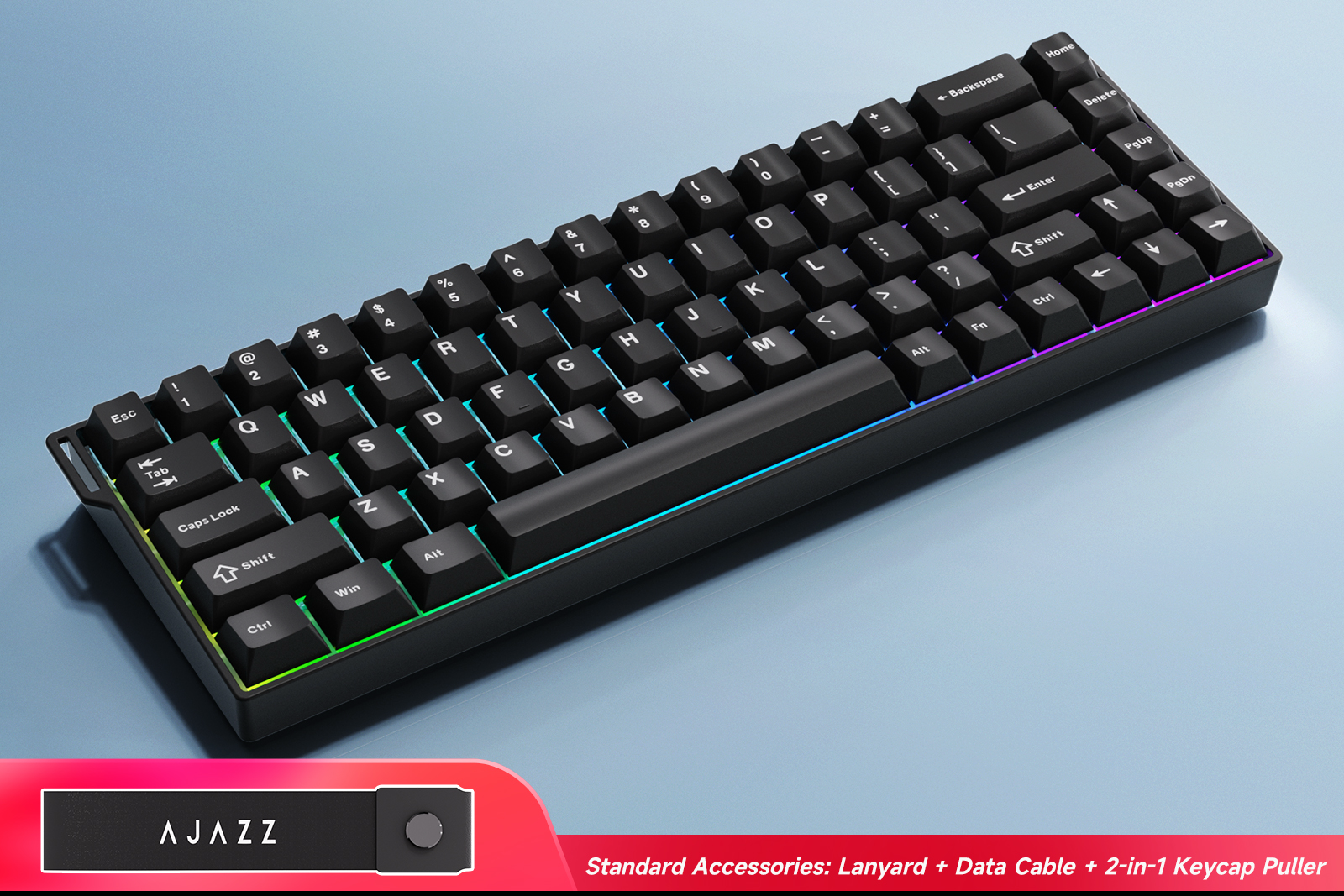 Mechanical keyboard with RGB backlighting on a white background