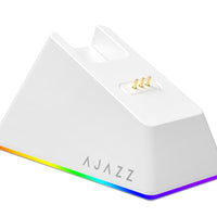 White triangular device with rainbow accents and 'AJAZZ' branding on a white background