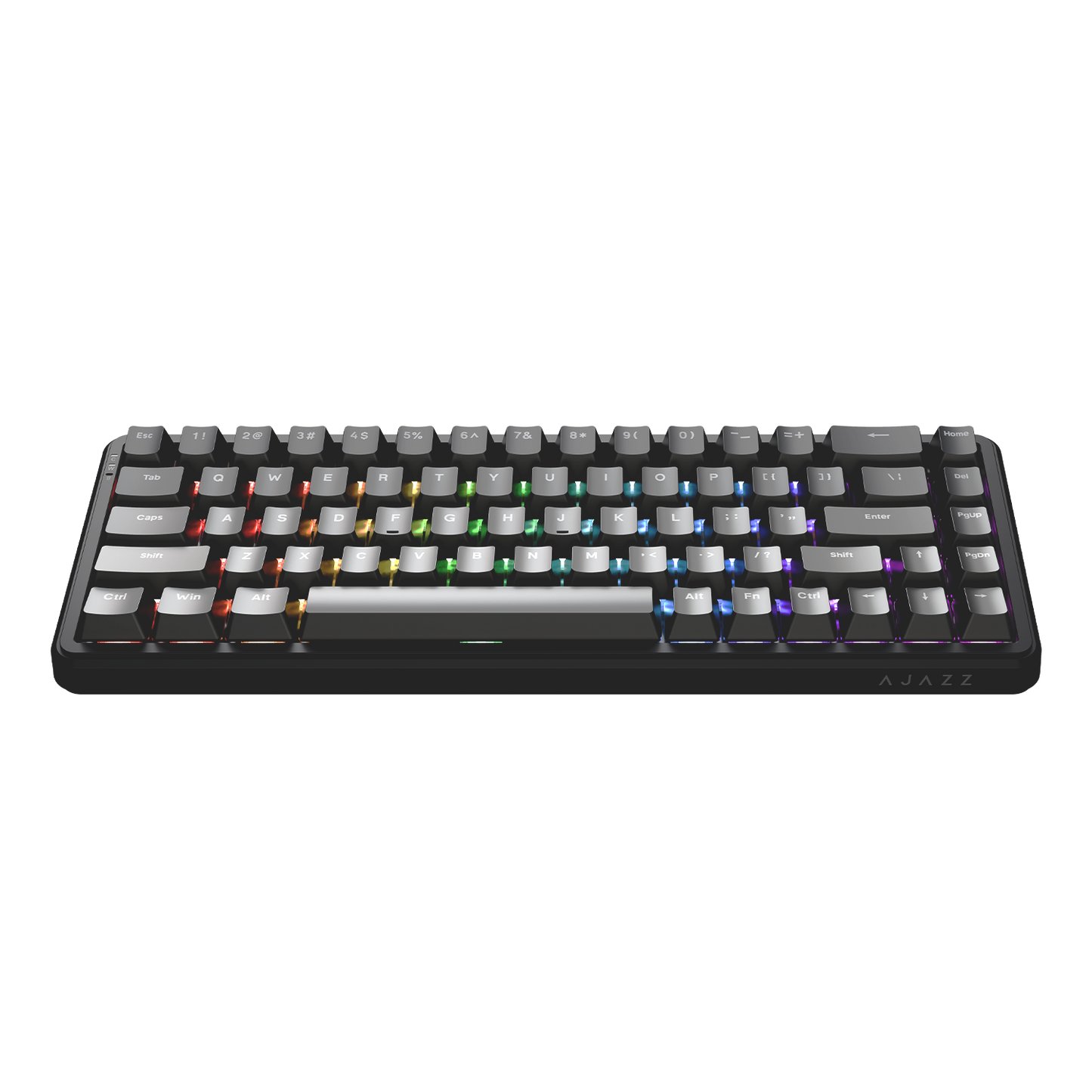 Mechanical keyboard with RGB backlighting on a white background