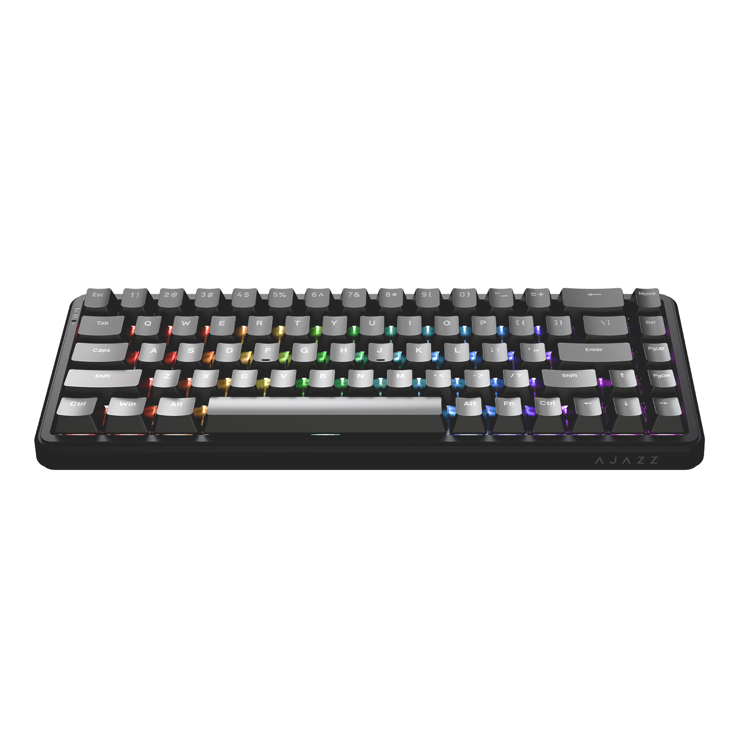 Mechanical keyboard with RGB backlighting on a white background