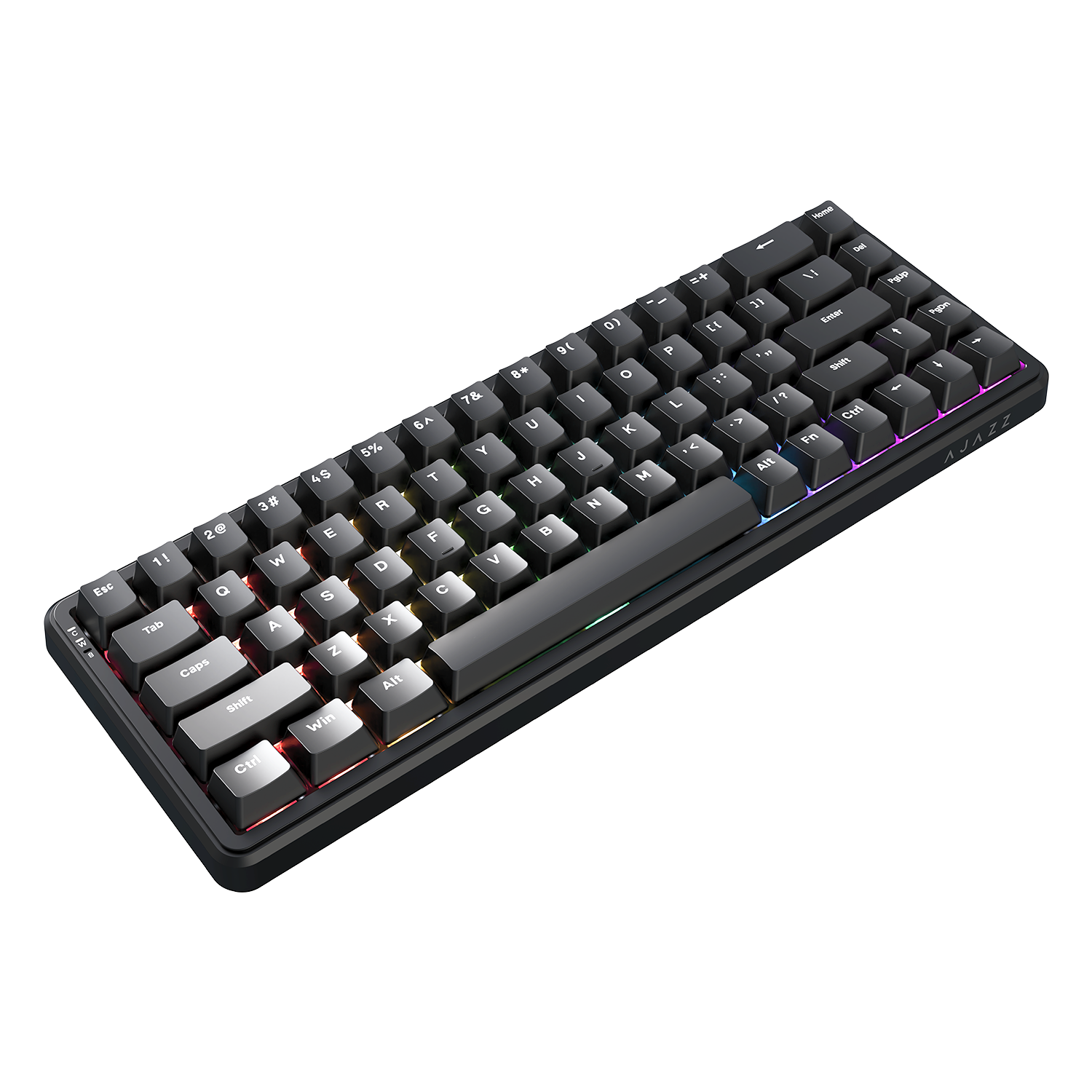 Mechanical keyboard with RGB backlighting on a white background