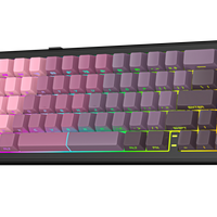 Keyboard with pink and purple keys on a white background