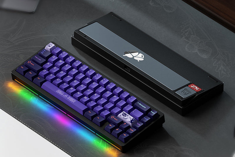 Gaming keyboard with RGB lighting on a dark surface, featuring the WEIKAV brand.